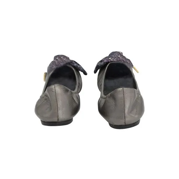 Louis Vuitton Flexible Sequined Bow Ballerina Flats in Silver Leather