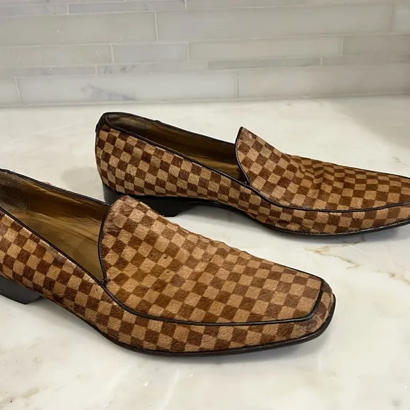 Louis VuittonCalf Hair Plaid Print Loafers