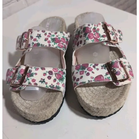 Love Shack Fancy X Manebi Floral Strawberries Sz 39 Nordic Sandal Espadrilles