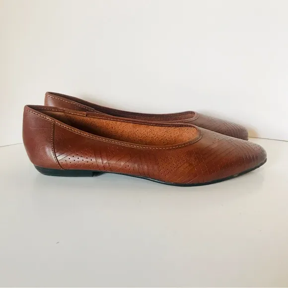 Lucciano Women’s 6 Brown Leather Pointed Toe Flats Slip On Shoes Made In Brazil.