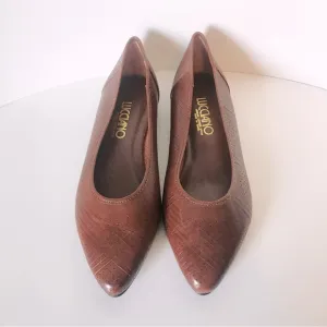 Lucciano Women’s 6 Brown Leather Pointed Toe Flats Slip On Shoes Made In Brazil.