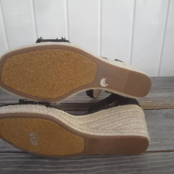 Lucky Brand Wedge Espadrilles Black with frayed edge Ankle Strap 7M