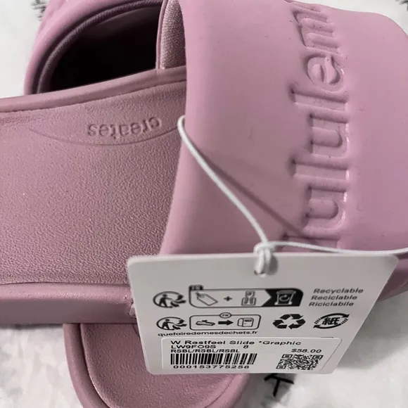 Lululemon NIB AUTHENTIC Women’s Rose Blush Restfeel Graphic Sandals