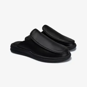 LUSSO Esto Black Smooth Leather Unisex Slides / Slippers