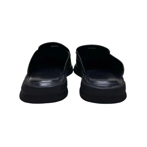 LUSSO Esto Black Smooth Leather Unisex Slides / Slippers
