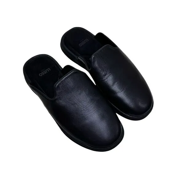 LUSSO Pelli Black Smooth Leather Unisex Slides / Slippers