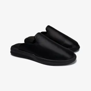 LUSSO Pelli Black Smooth Leather Unisex Slides / Slippers