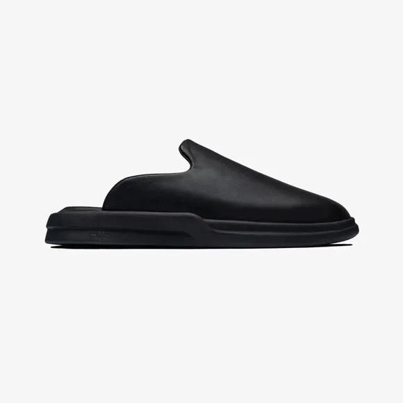 LUSSO Pelli Black Smooth Leather Unisex Slides / Slippers