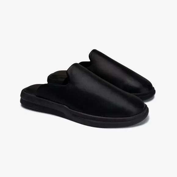 LUSSO Pelli Black Smooth Leather Unisex Slides / Slippers