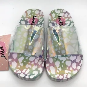 Luv Betsey NWT Slides Slip-Ons Iridescent Clear Multi 7 Jelly Sandal Flip Flop