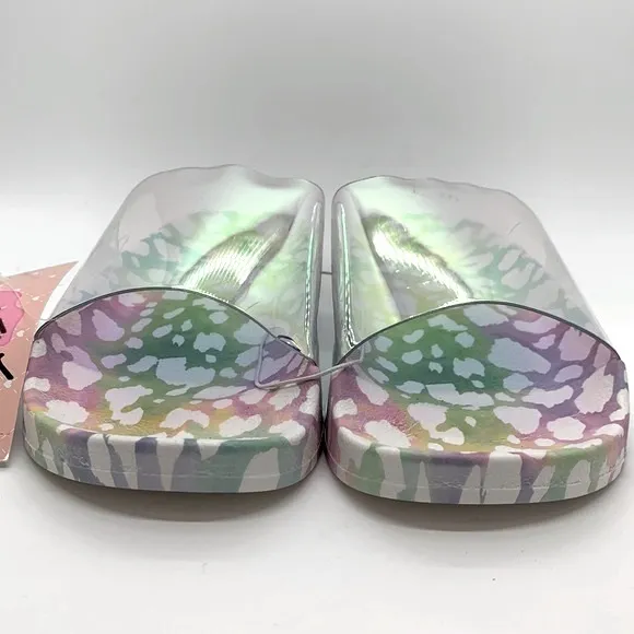 Luv Betsey NWT Slides Slip-Ons Iridescent Clear Multi 7 Jelly Sandal Flip Flop
