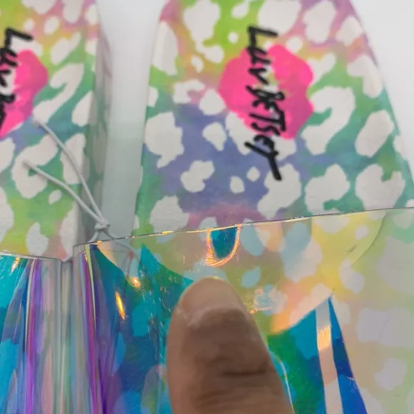 Luv Betsey NWT Slides Slip-Ons Iridescent Clear Multi 7 Jelly Sandal Flip Flop
