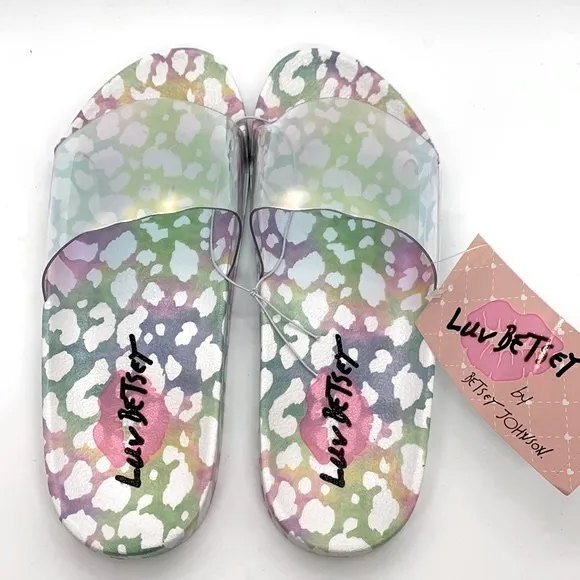 Luv Betsey NWT Slides Slip-Ons Iridescent Clear Multi 7 Jelly Sandal Flip Flop
