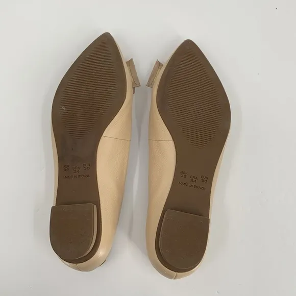 Luz Da Lua pointed toe ballet flat shoe tan cream leather patent bow 36 5 5.5