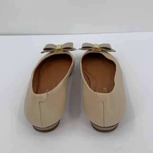 Luz Da Lua pointed toe ballet flat shoe tan cream leather patent bow 36 5 5.5
