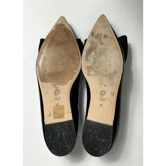 M. Gemi Patent Leather Pointed Toe Bow Flat in Black - Sz 40 (9.5)