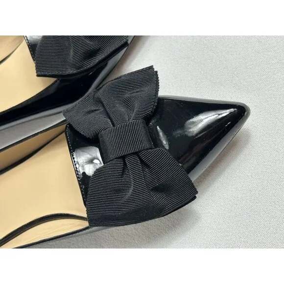M. Gemi Patent Leather Pointed Toe Bow Flat in Black - Sz 40 (9.5)