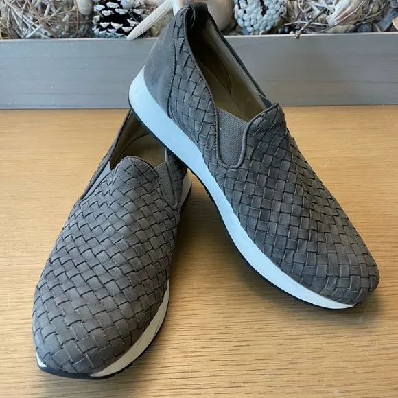 M. GEMI WOVEN CERCHIO GRAY NUBUCK SLIP ON SNEAKERS SIZE 40 ITALY