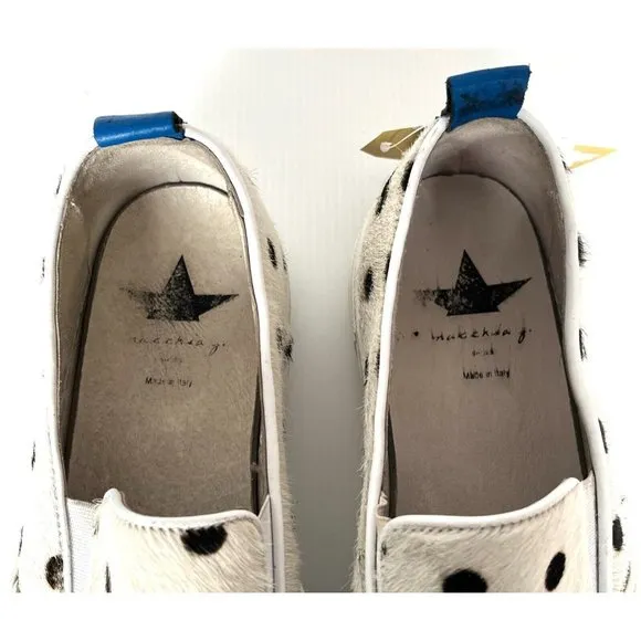 Macchia J White Calf Hair Polka Dot Slip-On Sneakers, Size 8 (US) 41 (EUR)