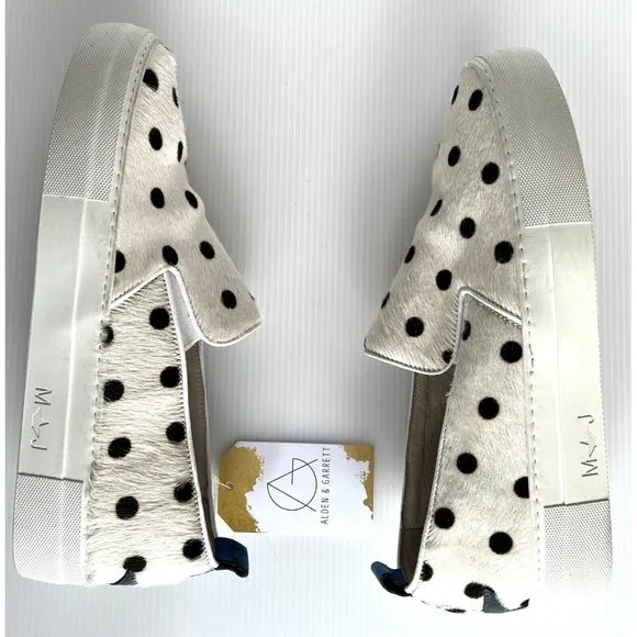 Macchia J White Calf Hair Polka Dot Slip-On Sneakers, Size 8 (US) 41 (EUR)