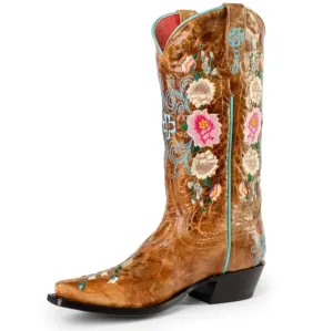 MACIE BEAN Rose Garden distressed leather floral embroidered cowgirl bootd sz9.5