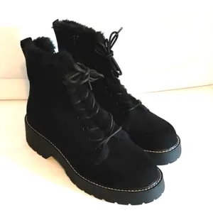 MADDEN GIRL CARRA MOTO BOOTS BLACK FUR LINED LACE UP COMBAT BOOTS SIZE 9 NWT