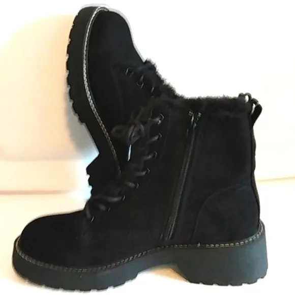 MADDEN GIRL CARRA MOTO BOOTS BLACK FUR LINED LACE UP COMBAT BOOTS SIZE 9 NWT