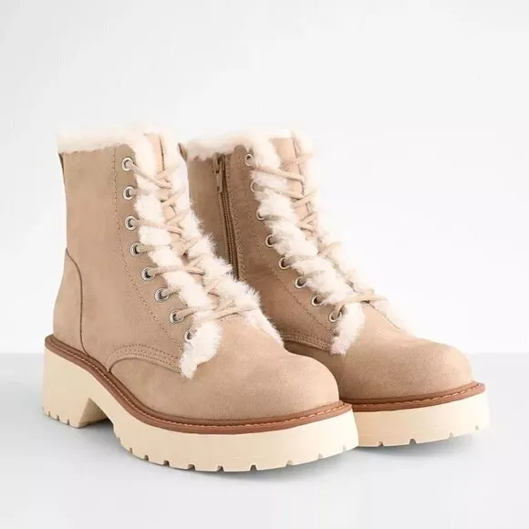 Madden Girl Carraf Hiker Boot Faux Fur Sand Beige Size 9 BRAND NEW