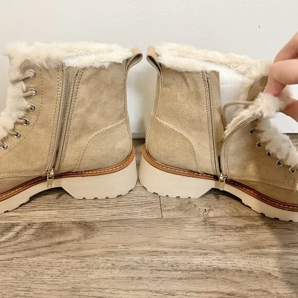 Madden Girl Carraf Hiker Boot Faux Fur Sand Beige Size 9 BRAND NEW