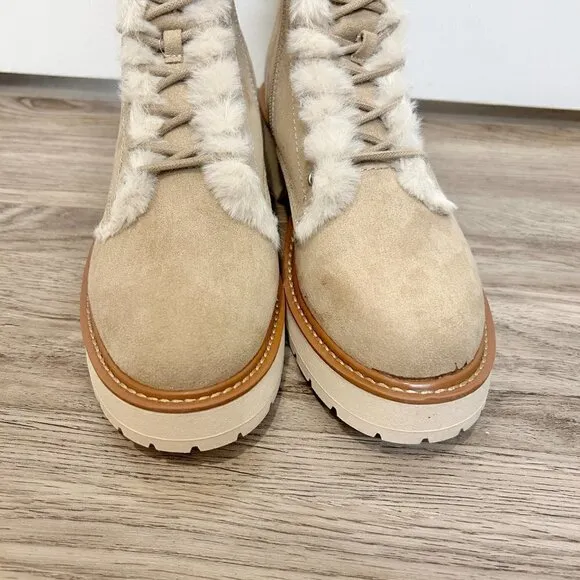 Madden Girl Carraf Hiker Boot Faux Fur Sand Beige Size 9 BRAND NEW