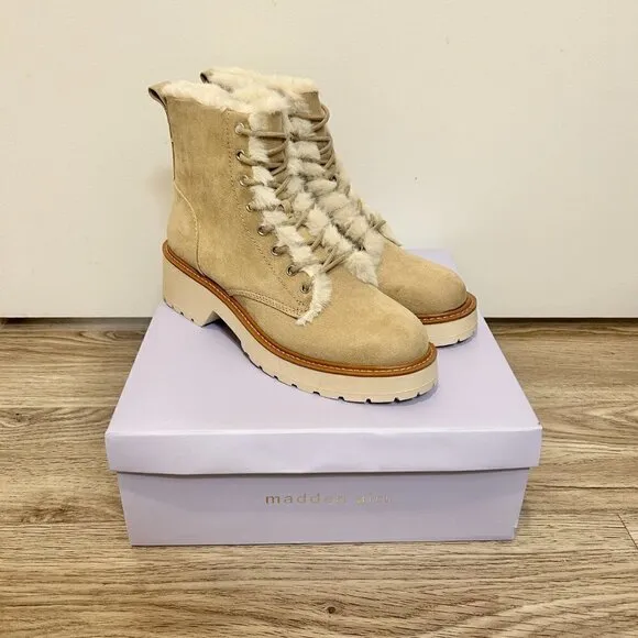 Madden Girl Carraf Hiker Boot Faux Fur Sand Beige Size 9 BRAND NEW