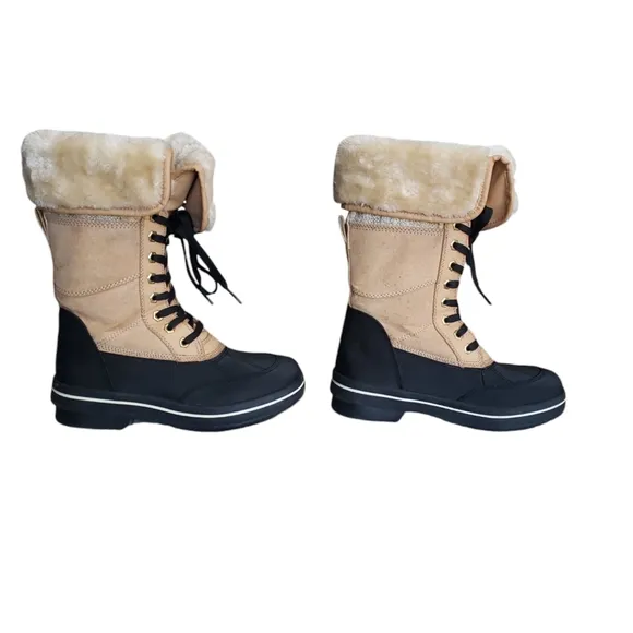 Madden Girl Crystal Convertible Lined Boots Lace Tie Up Tan Women Beige | Sz 6.5