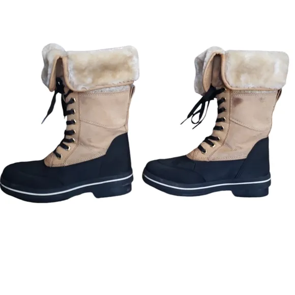 Madden Girl Crystal Convertible Lined Boots Lace Tie Up Tan Women Beige | Sz 6.5