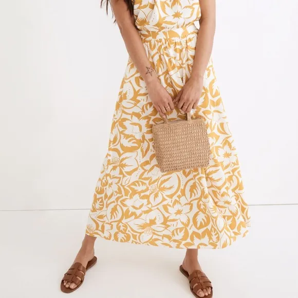Madewell linen blend shirred maxi skirt S New