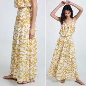 Madewell linen blend shirred maxi skirt S New