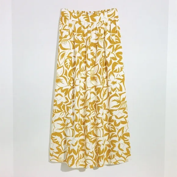 Madewell linen blend shirred maxi skirt S New