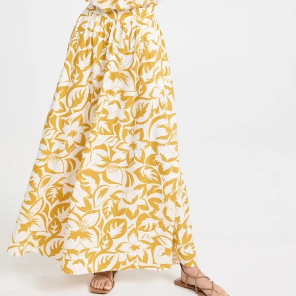 Madewell linen blend shirred maxi skirt S New
