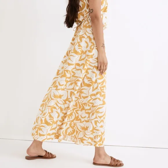 Madewell linen blend shirred maxi skirt S New