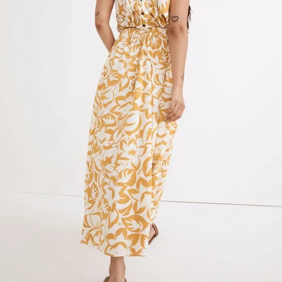 Madewell linen blend shirred maxi skirt S New