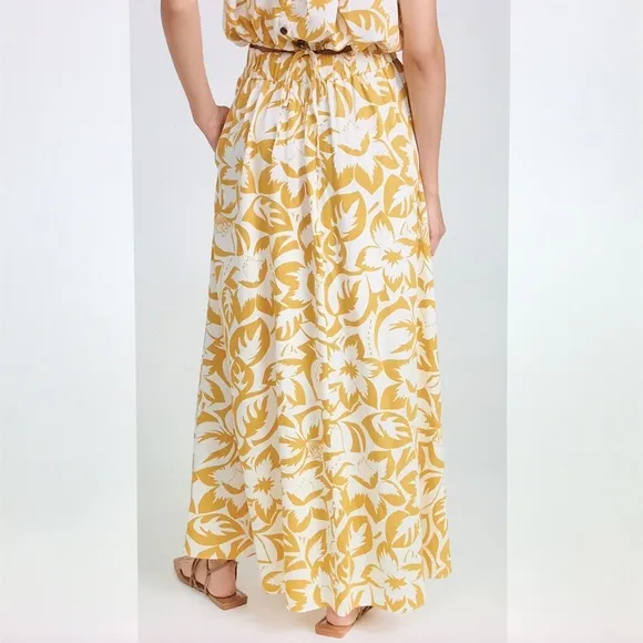 Madewell linen blend shirred maxi skirt S New