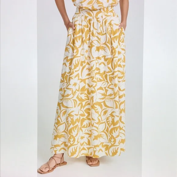 Madewell linen blend shirred maxi skirt S New