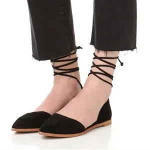Madewell The Arielle d'Orsay Black Suede Lace Up Flats