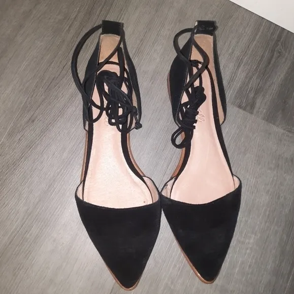 Madewell The Arielle d'Orsay Black Suede Lace Up Flats