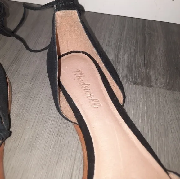 Madewell The Arielle d'Orsay Black Suede Lace Up Flats