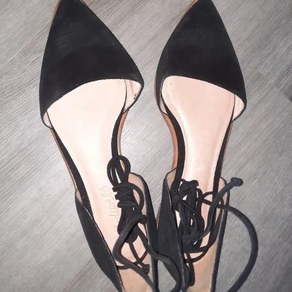 Madewell The Arielle d'Orsay Black Suede Lace Up Flats