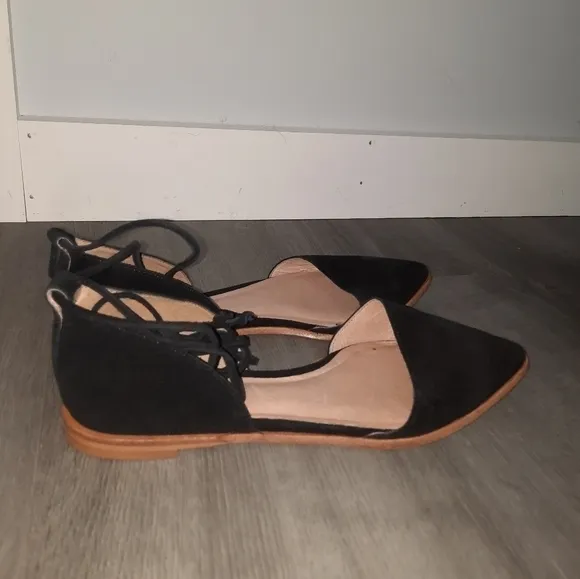 Madewell The Arielle d'Orsay Black Suede Lace Up Flats