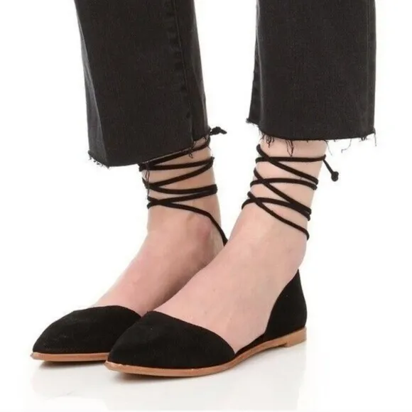 Madewell The Arielle d'Orsay Black Suede Lace Up Flats