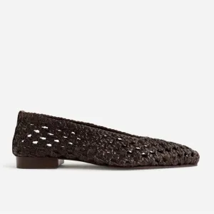 Madewell The Ruth Ballet Flat in Woven Leather in Dark Carob Brown Size 10.5