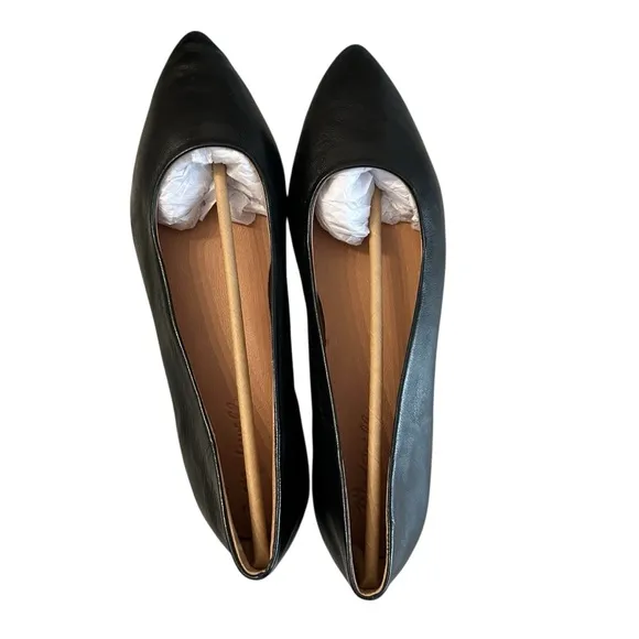 Madewell Women’s Pointed Toe True Black Modern Ballet Flats in Leather Sz 10 NIB