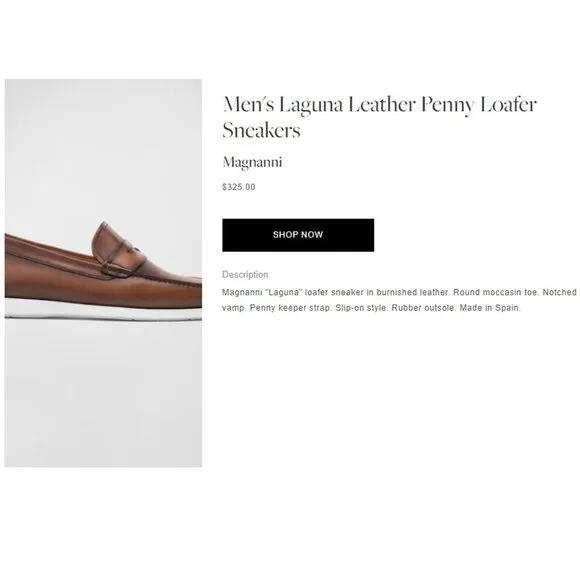 Magnanni Patina Brown Leather Penny Loafers Men's 7.5M Dress Casual Shoes Laguna